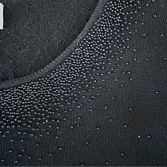 4/$20 Talbots Petite Silk Cashmere Beaded Sweater Black Long Sleeve Top PS - Picture 4 of 6